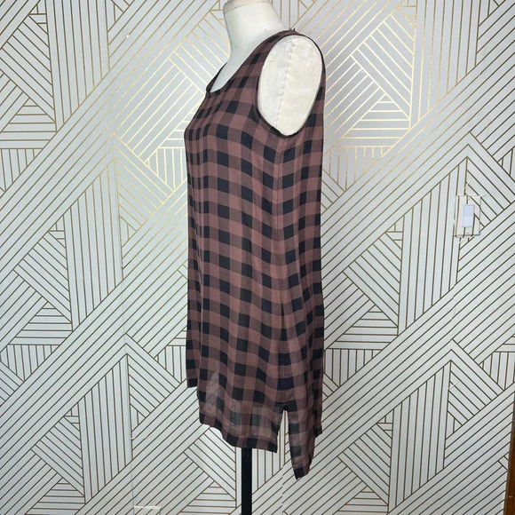 Eileen Fisher Mahogany Buffalo Check Printed Silk Tunic Pink Black Size XS - Picture 6 of 10